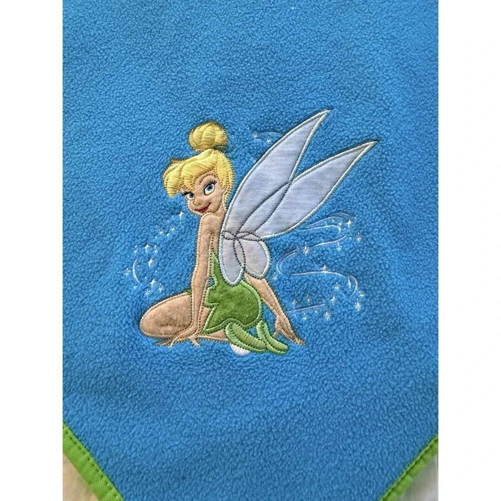 Disney Store Blue‎ Green Trim Tinker Bell Blanket Fleece Wings Fairy 60